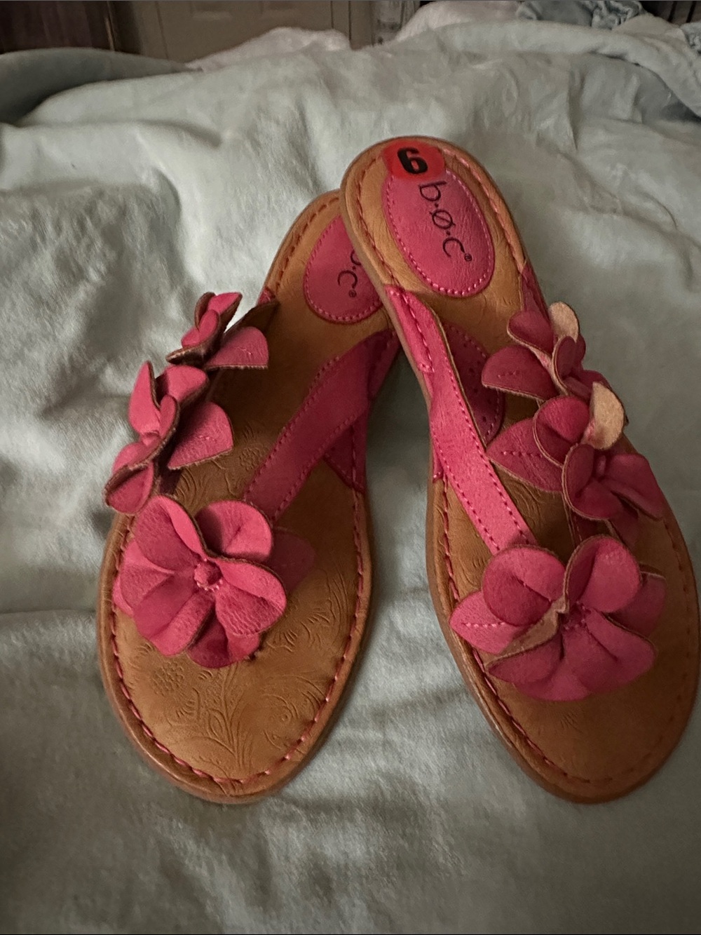 b.o.c. Pink Floral Leather Slide Sandals